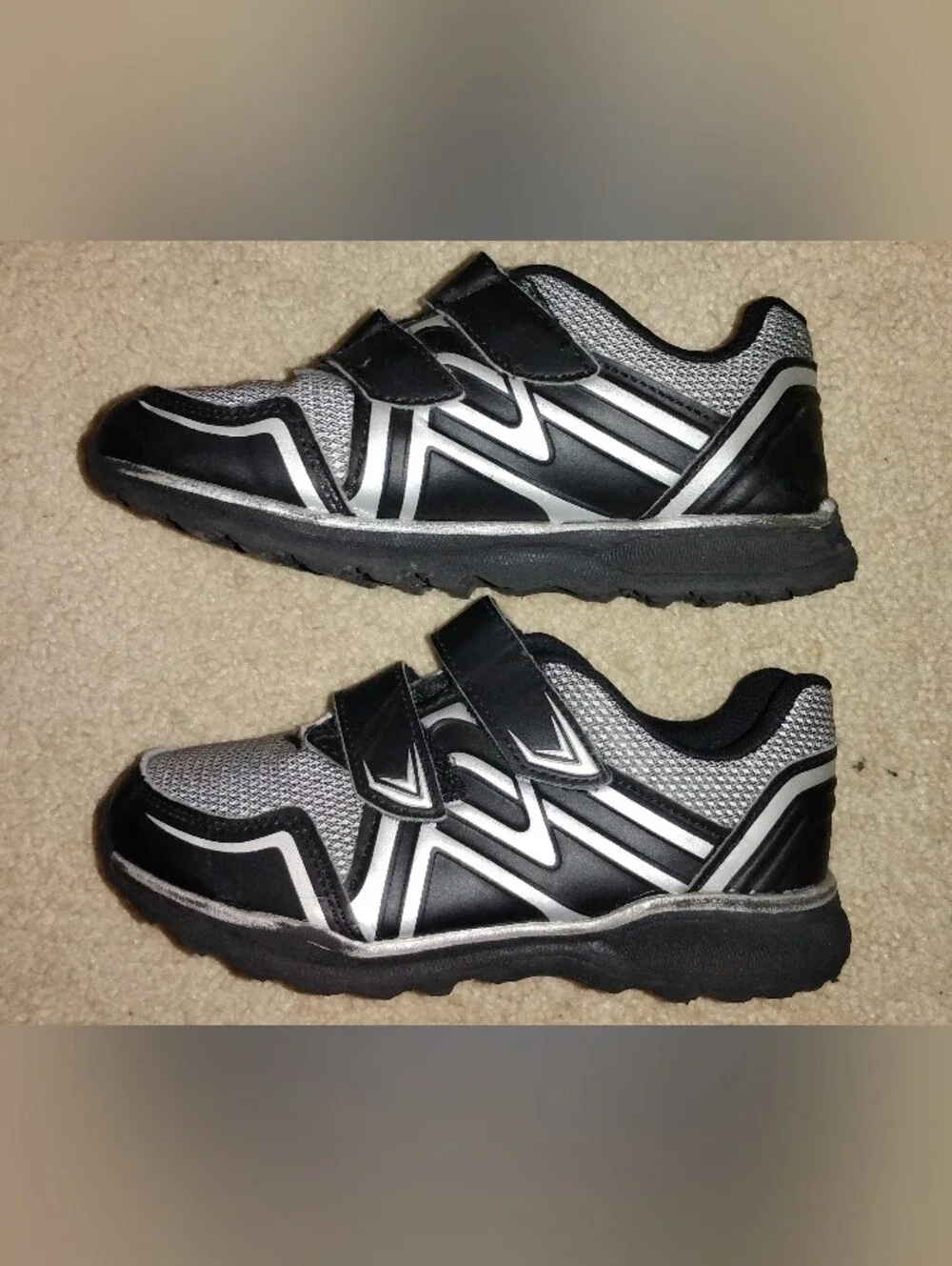 Boys Black and Silver Athletic Sneakers - Velcro Strap Size 1